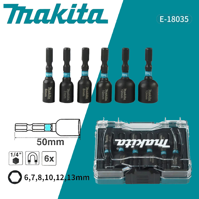 Power Tools Makita Set - Makita-destornillador eléctrico E-18035, mango Hexagonal, manga