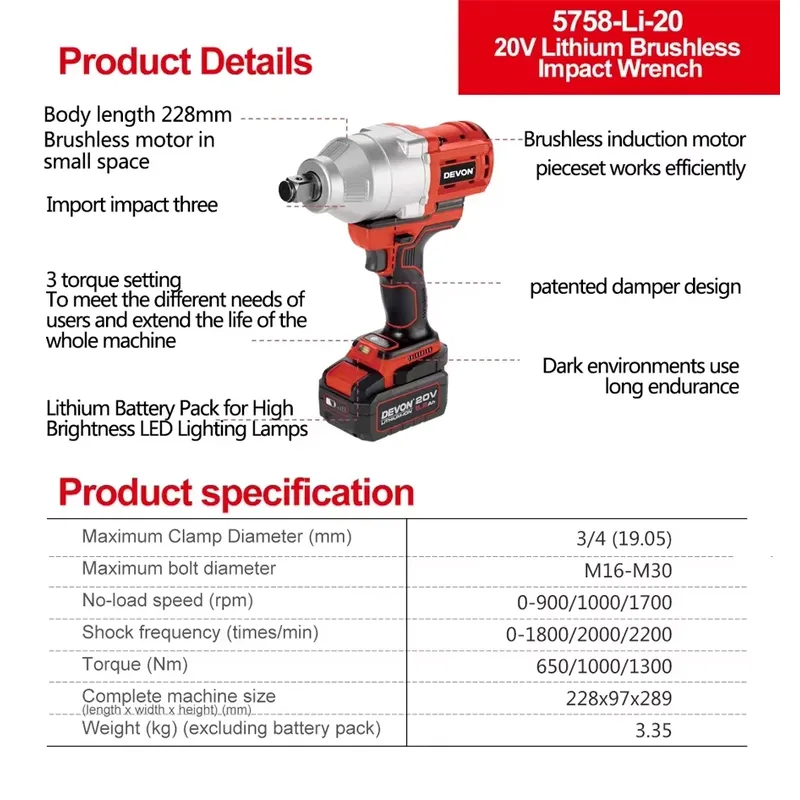 Llave de impacto Devon de 20V  - Power Tools Set reseña y precio